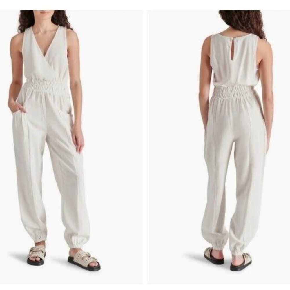 Steve Madden Sleeveless Linen Blend Jumpsuit Cloud White Size XL Retail $99 New!